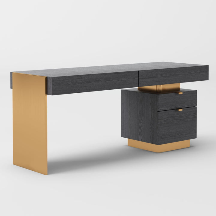 Trahan  Modern Grey Elm & Gold Office Desk