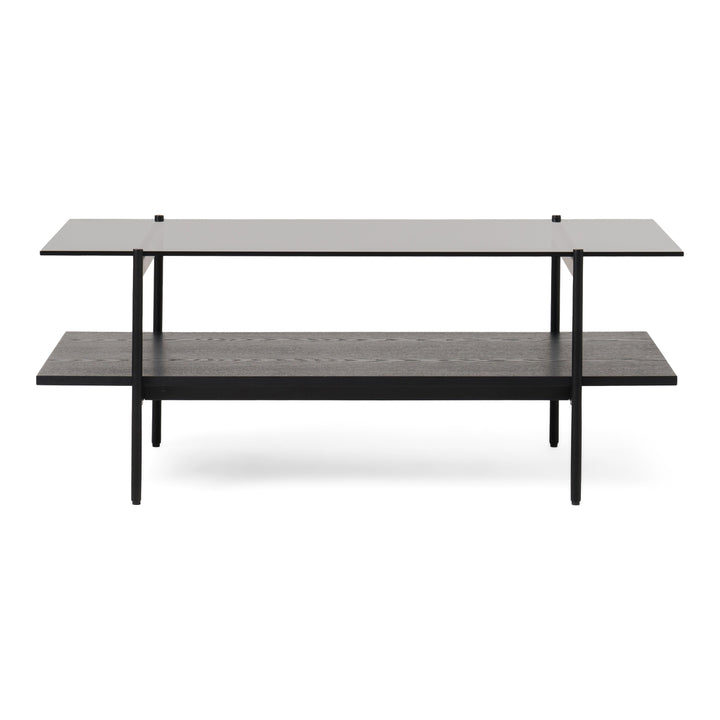 Conley - Mid-Century Modern Grey Glass + Black Ash Coffee Table