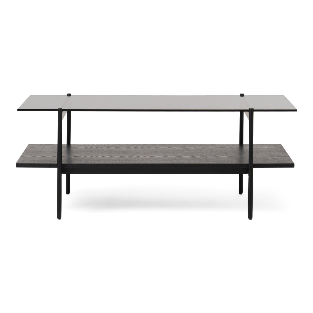 Conley - Mid-Century Modern Grey Glass + Black Ash Coffee Table