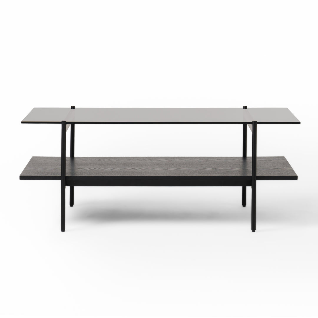 Conley - Mid-Century Modern Grey Glass  Black Ash Coffee Table