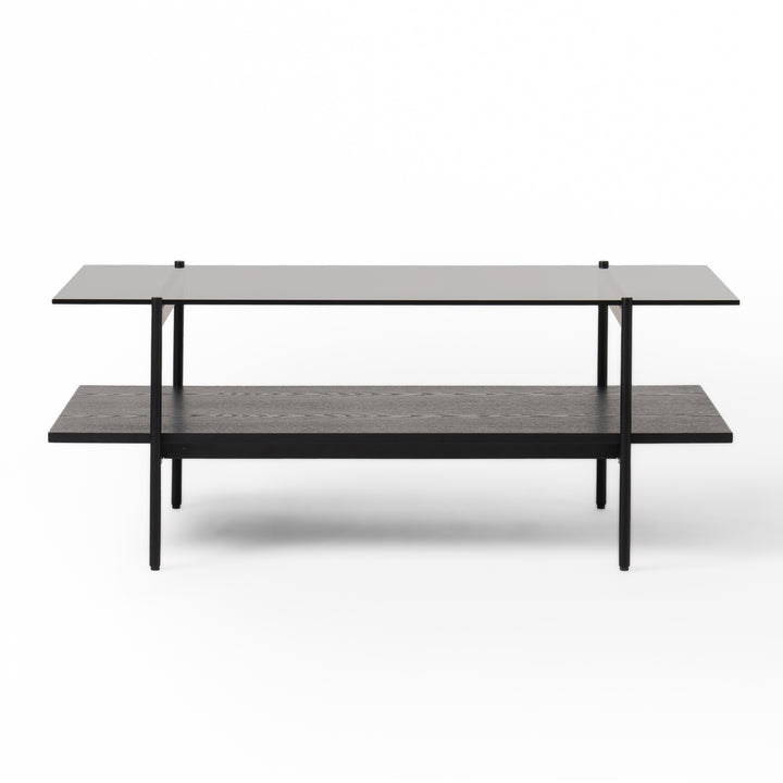 Conley - Mid-Century Modern Grey Glass  Black Ash Coffee Table