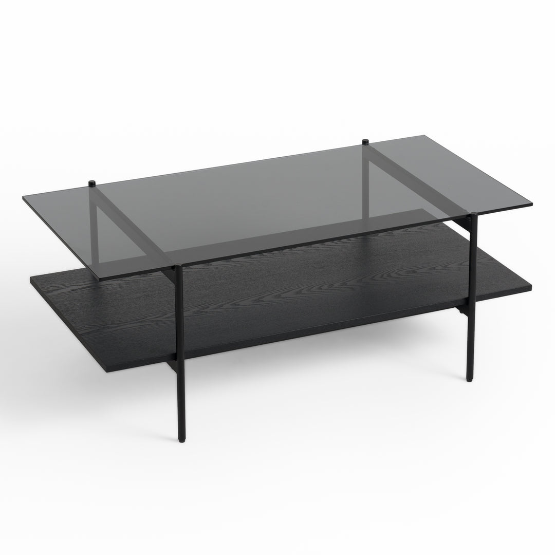 Conley - Mid-Century Modern Grey Glass  Black Ash Coffee Table