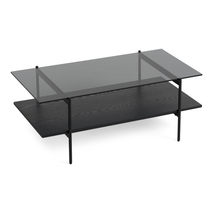 Conley - Mid-Century Modern Grey Glass + Black Ash Coffee Table