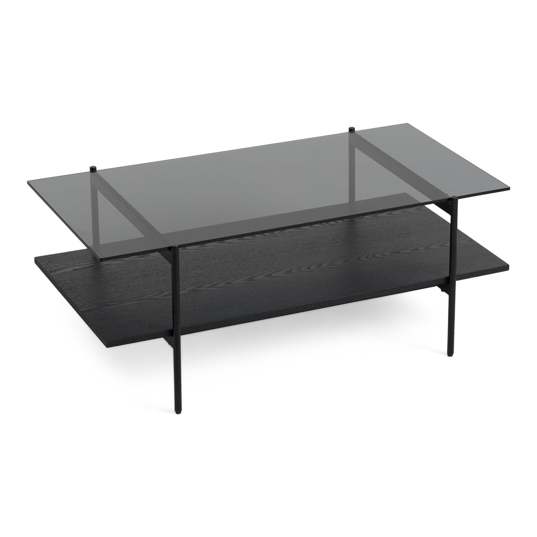 Conley - Mid-Century Modern Grey Glass + Black Ash Coffee Table