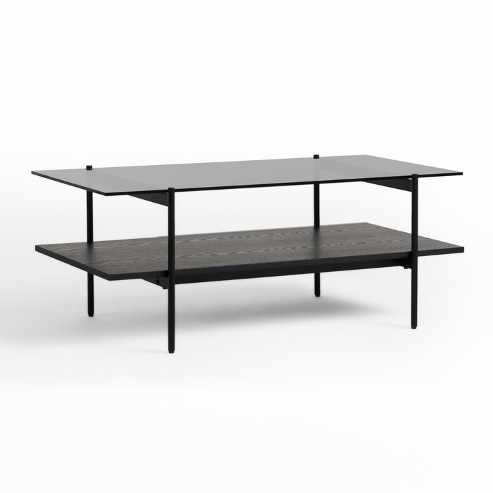 Conley - Mid-Century Modern Grey Glass  Black Ash Coffee Table