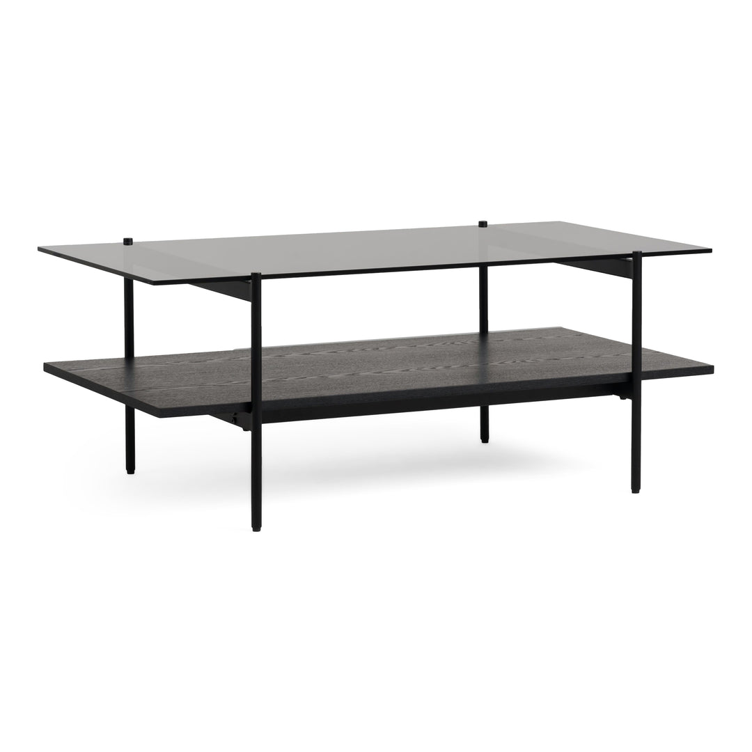 Conley - Mid-Century Modern Grey Glass + Black Ash Coffee Table