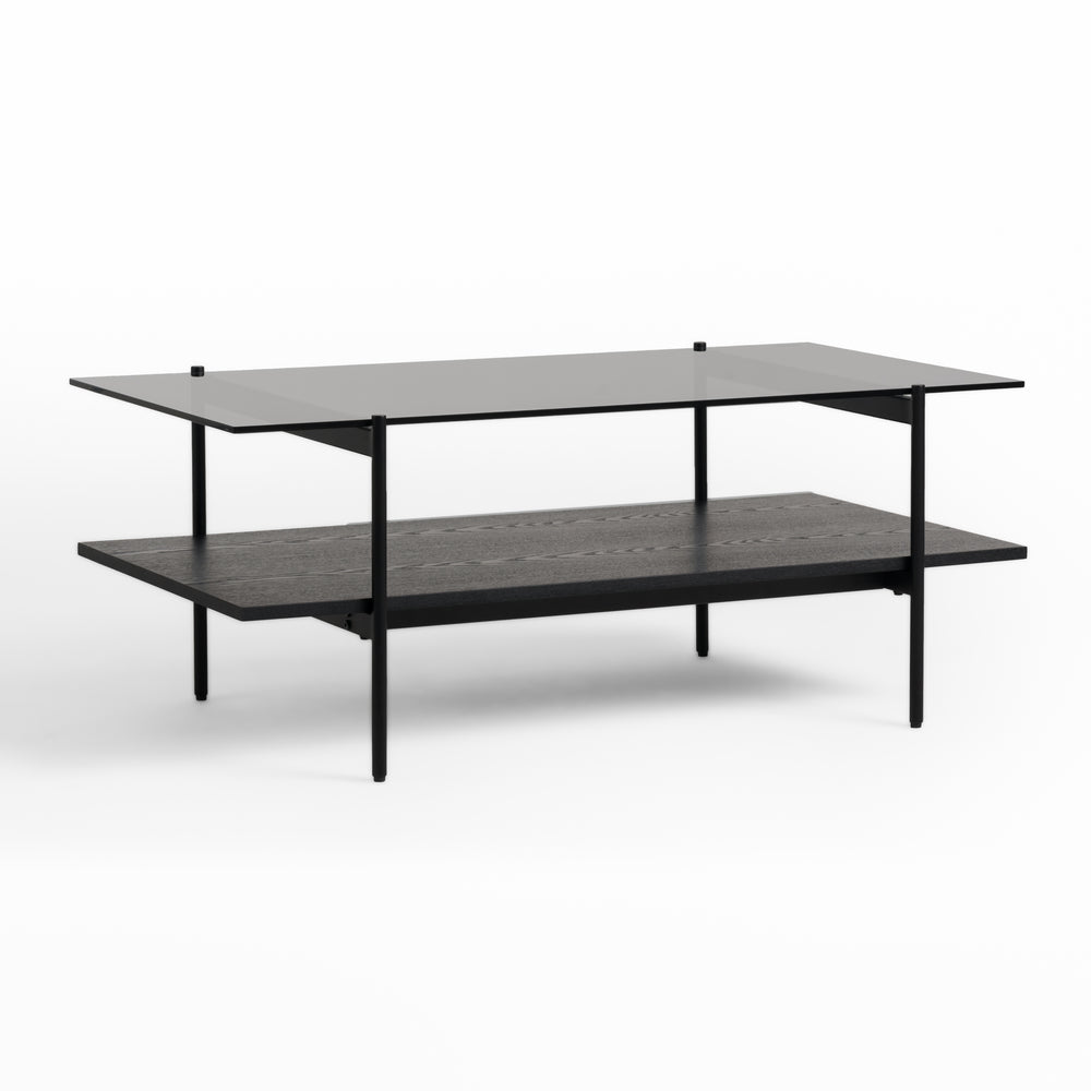 Conley - Mid-Century Modern Grey Glass + Black Ash Coffee Table - View 3