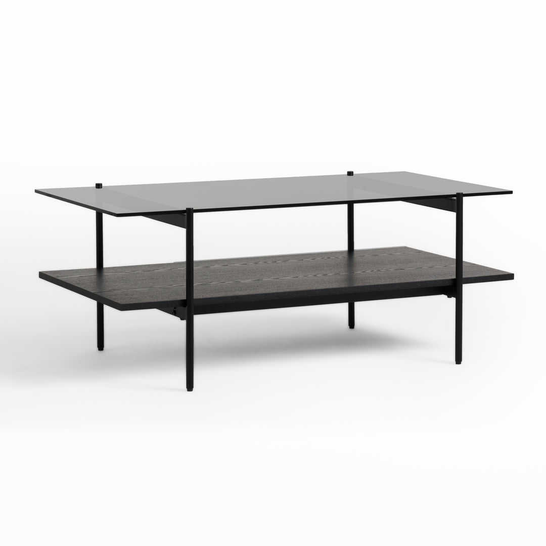 Conley - Mid-Century Modern Grey Glass + Black Ash Coffee Table