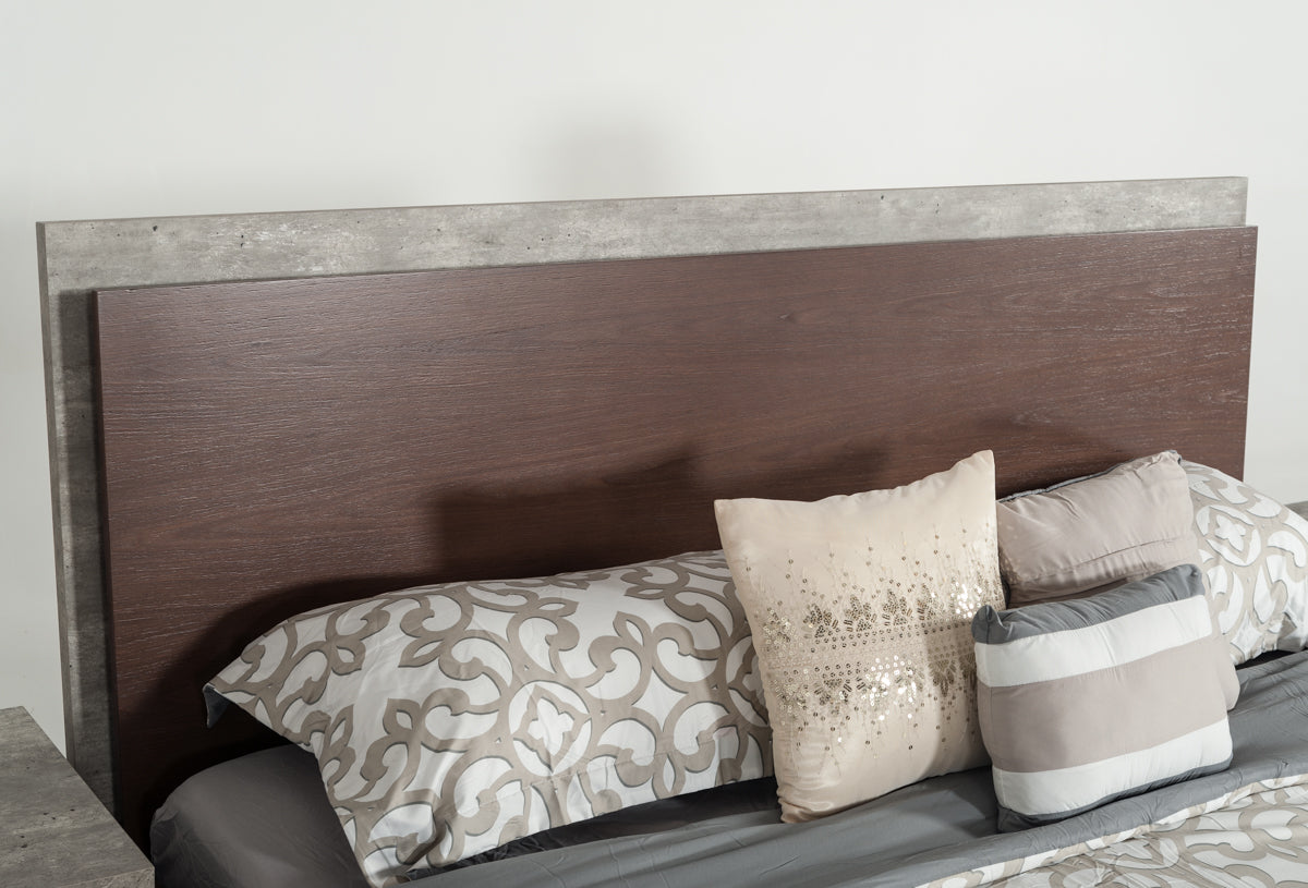 Conner Modern Dark Walnut & Faux Concrete Bed - View 4