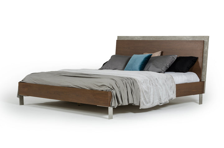 Conner Modern Dark Walnut &amp; Faux Concrete Bed