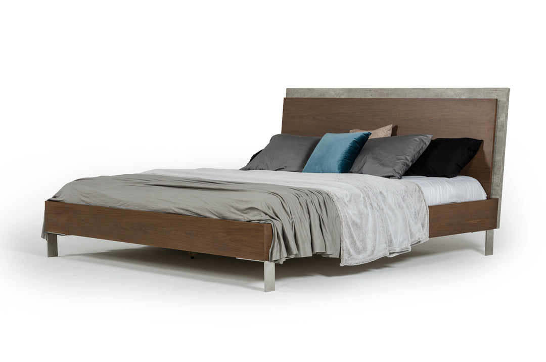 Conner Modern Dark Walnut & Faux Concrete Bed