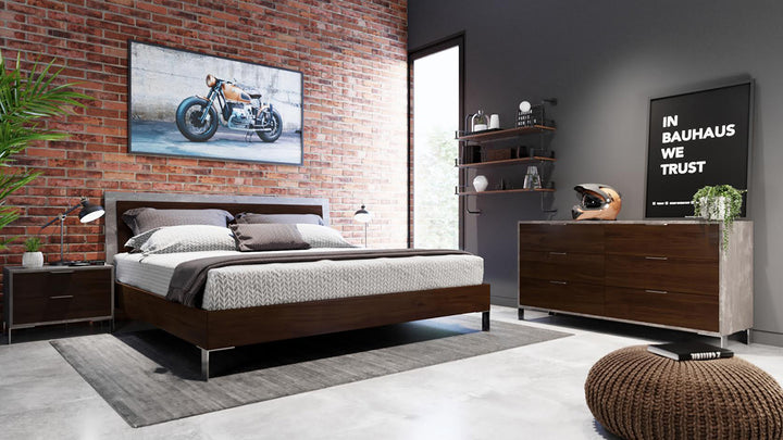 Conner Modern Dark Walnut &amp; Faux Concrete Bed