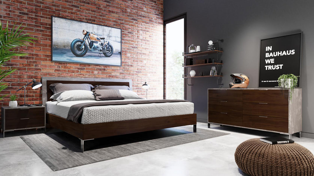 Conner Modern Dark Walnut & Faux Concrete Bed