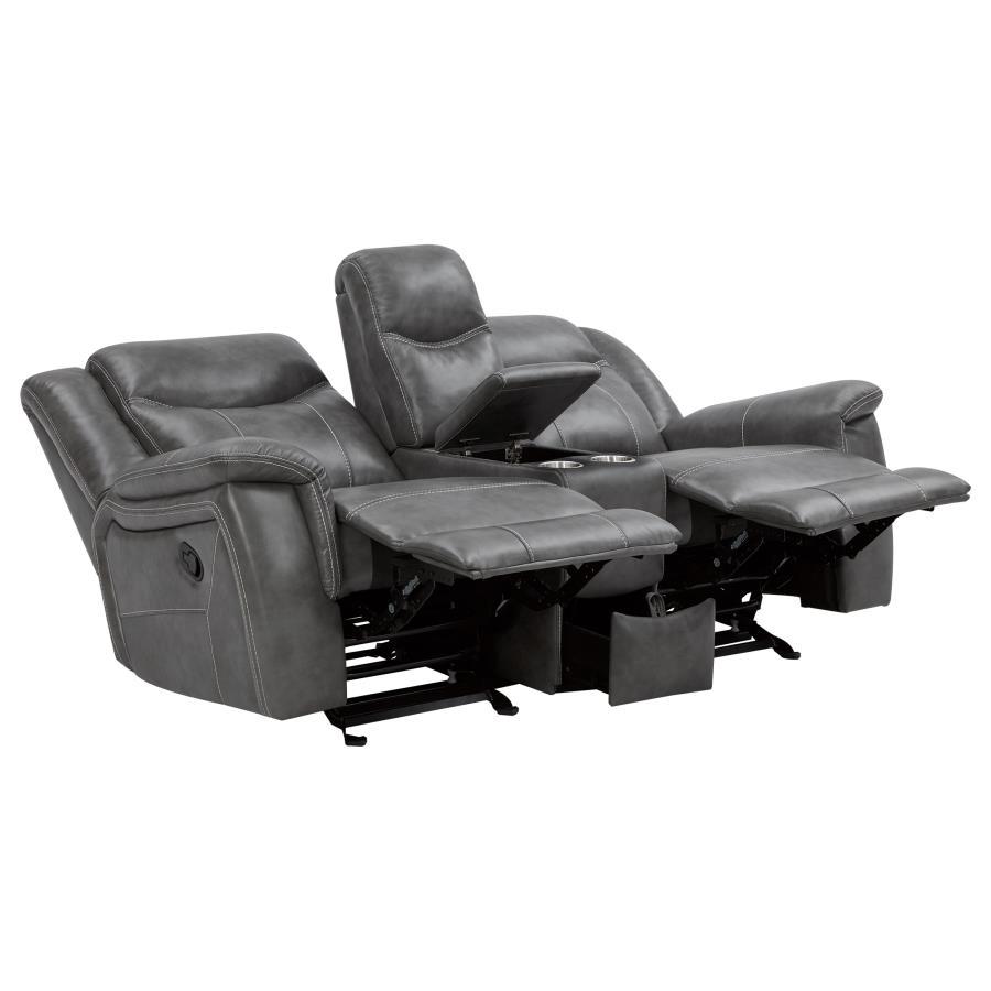 Conrad - Upholstered Padded Arm Glider Loveseat - Gray Reclining Loveseat modern furniture Contempo Furniture