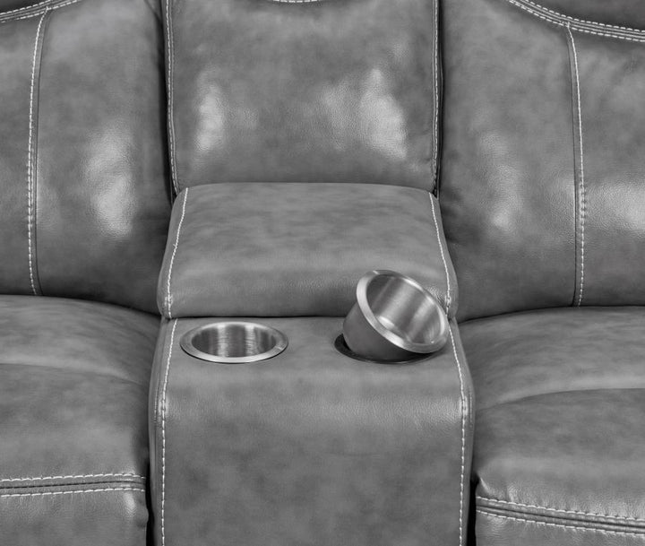 Conrad - Upholstered Padded Arm Glider Loveseat - Gray Reclining Loveseat modern furniture Contempo Furniture