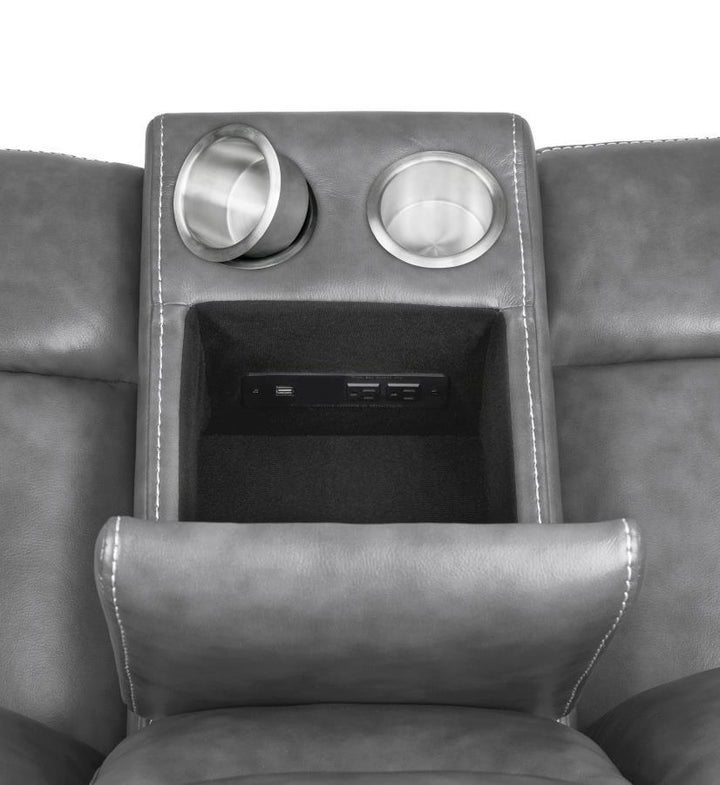 Conrad - Upholstered Padded Arm Glider Loveseat - Gray Reclining Loveseat modern furniture Contempo Furniture
