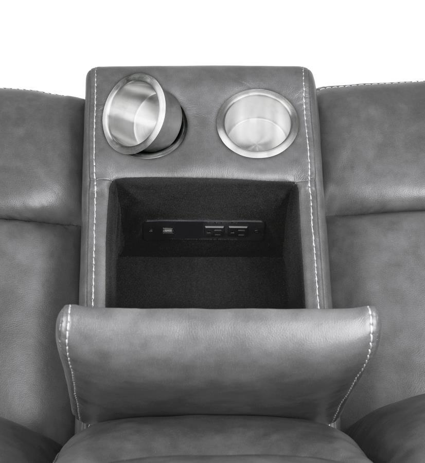 Conrad - Upholstered Padded Arm Glider Loveseat - Gray Reclining Loveseat modern furniture Contempo Furniture