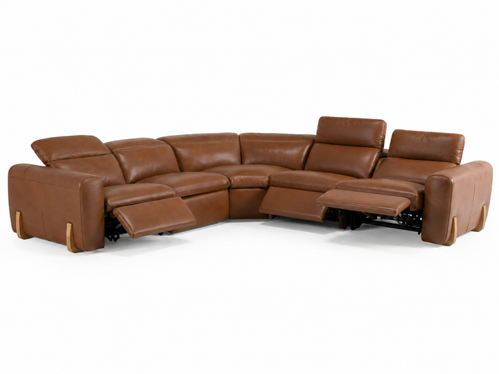 Conrad - Modern Brown Leather Sectional Sofa with 3 Recliners