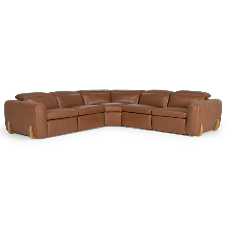 Conrad  Modern Brown Leather Sectional Sofa with 3 Recliners