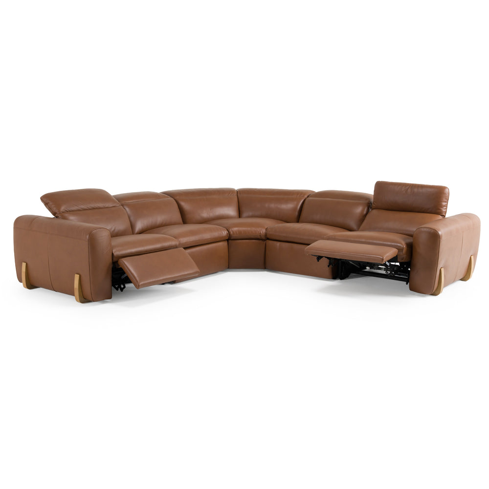 Conrad - Modern Brown Leather Sectional Sofa with 3 Recliners - View 3