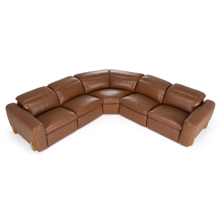 Conrad  Modern Brown Leather Sectional Sofa with 3 Recliners