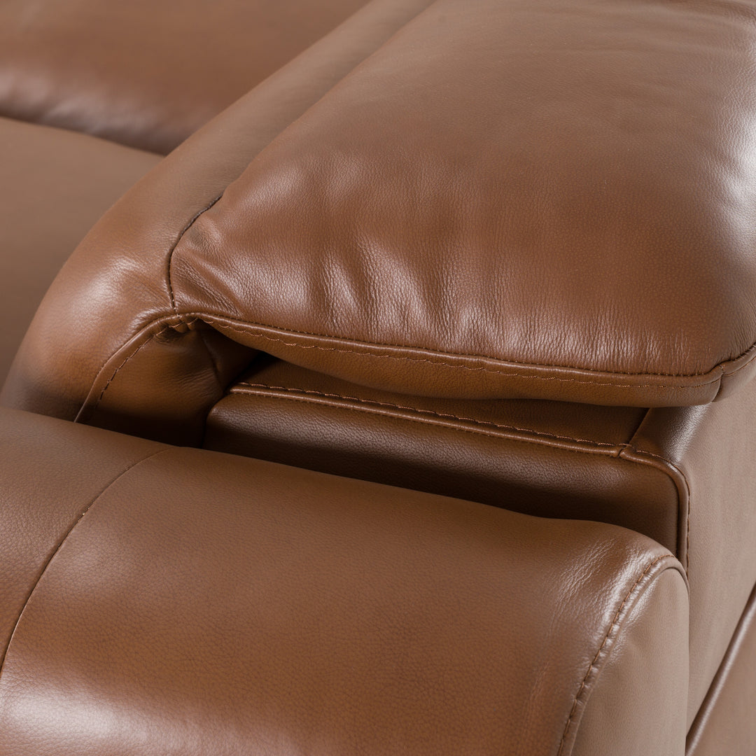 Conrad - Modern Brown Leather Sectional Sofa with 3 Recliners