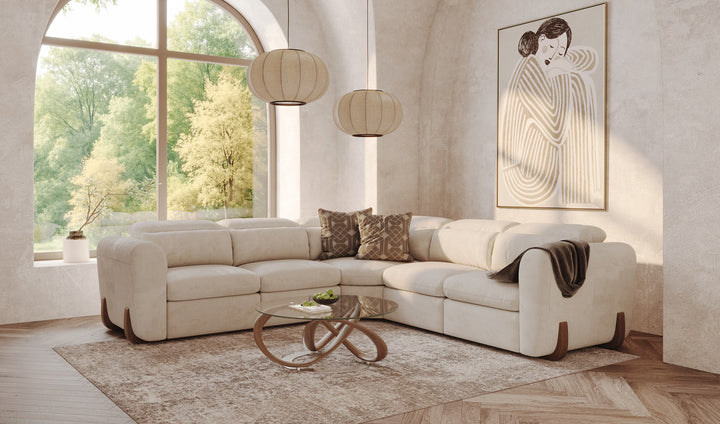 Conrad - Modern Beige Fabric Sectional With 3 Recliners