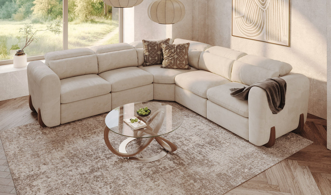 Conrad - Modern Beige Fabric Sectional With 3 Recliners
