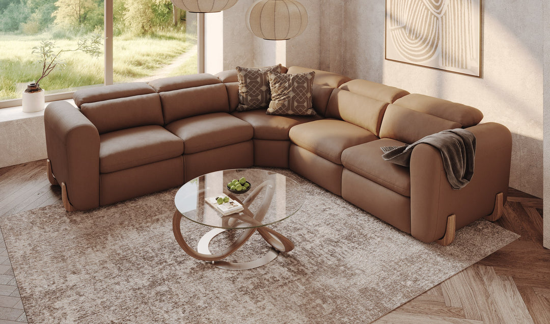 Conrad  Modern Brown Leather Sectional Sofa with 3 Recliners