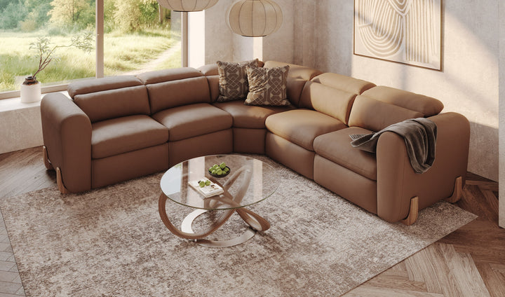 Conrad  Modern Brown Leather Sectional Sofa with 3 Recliners