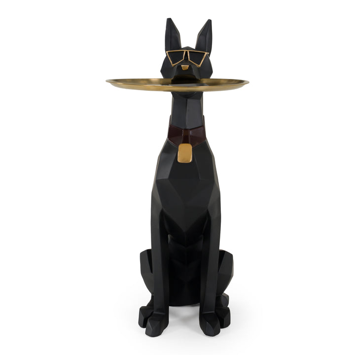 Cool Dog With Plate Modern Black + Gold Sculpture