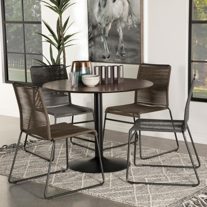 Cora - Round Wood Top Dining Table - Brown Walnut Dining Table modern furniture Contempo Furniture