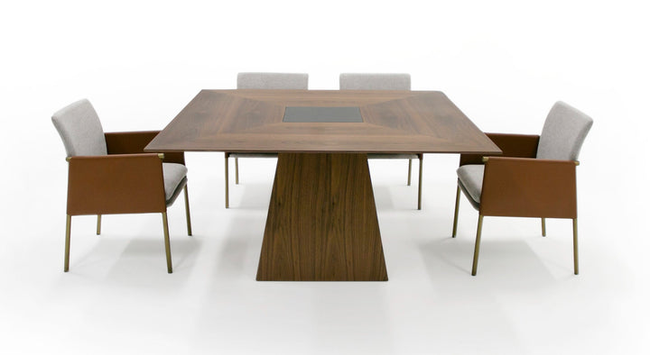 Cora- Modern Walnut and Black Tempered Glass Dining Table