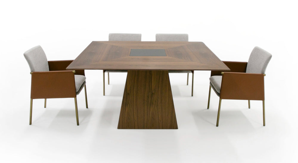 Cora- Modern Walnut and Black Tempered Glass Dining Table - View 2