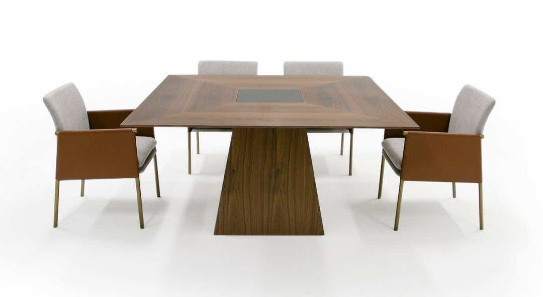 Cora- Modern Walnut and Black Tempered Glass Dining Table