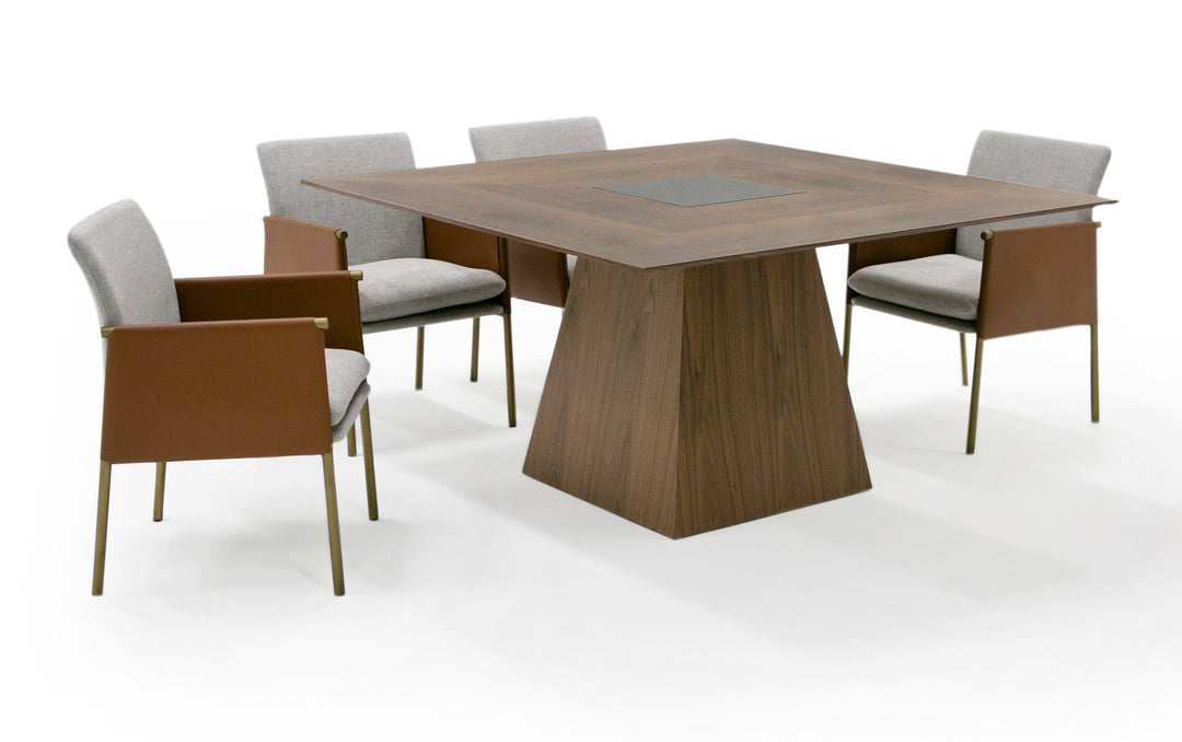 Cora- Modern Walnut and Black Tempered Glass Dining Table