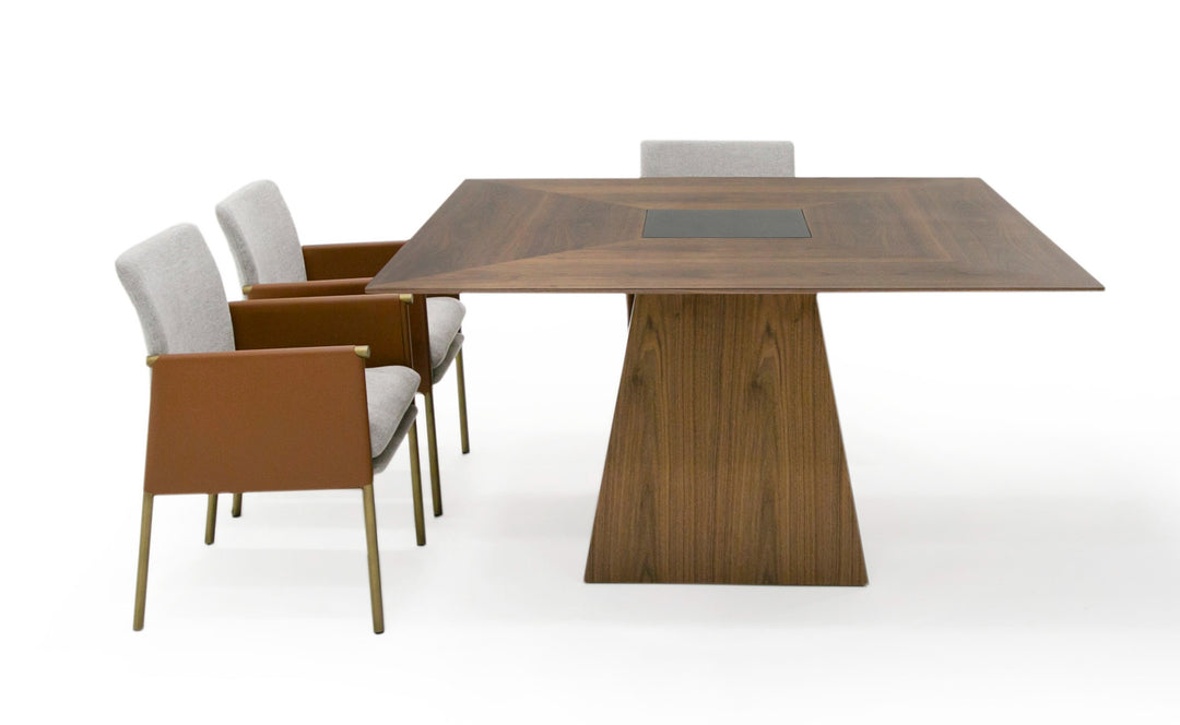 Cora- Modern Walnut and Black Tempered Glass Dining Table