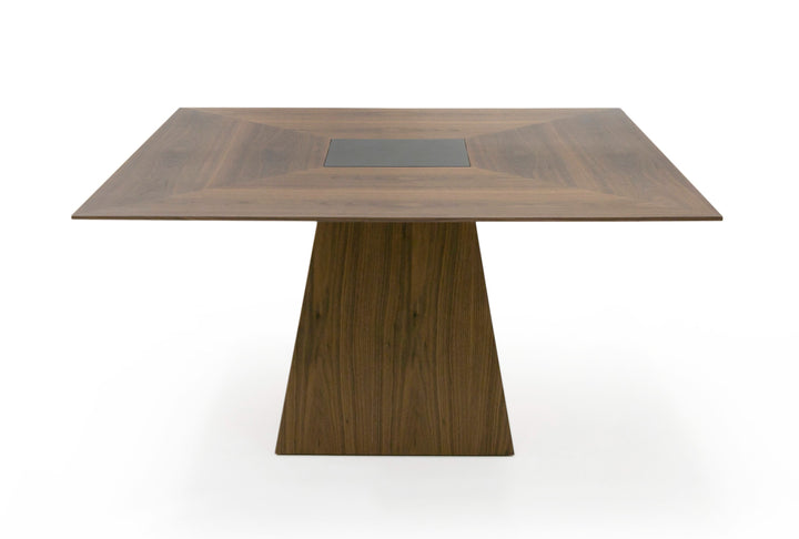 Cora- Modern Walnut and Black Tempered Glass Dining Table