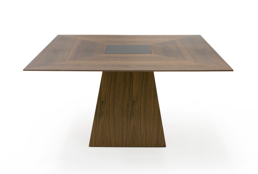 Cora- Modern Walnut and Black Tempered Glass Dining Table