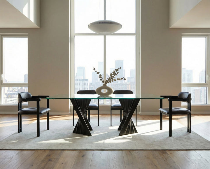 Corbin Mid-Century Black Ash &amp; Glass Dining Table