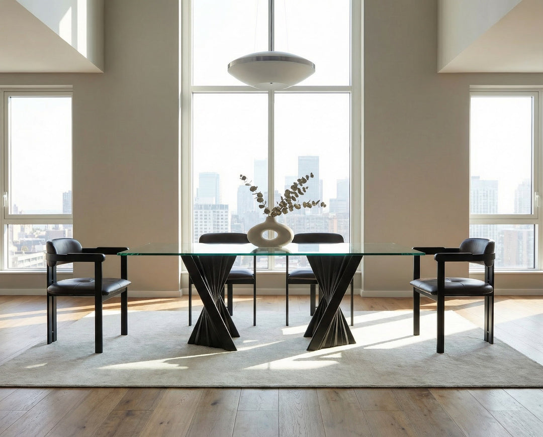 Corbin Mid-Century Black Ash & Glass Dining Table