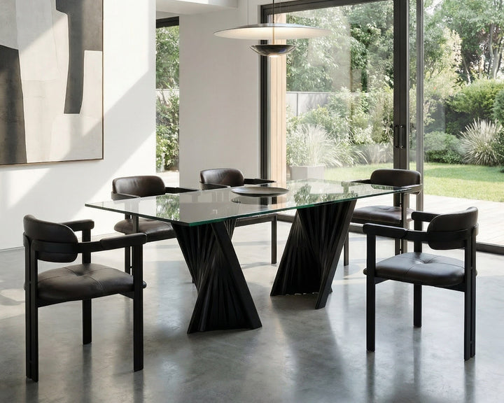 Corbin Mid-Century Black Ash &amp; Glass Dining Table