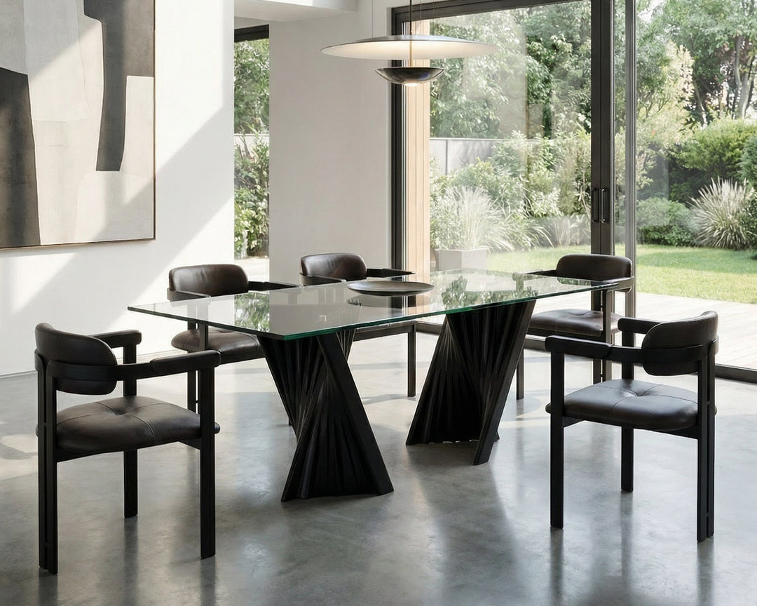 Corbin Mid-Century Black Ash & Glass Dining Table