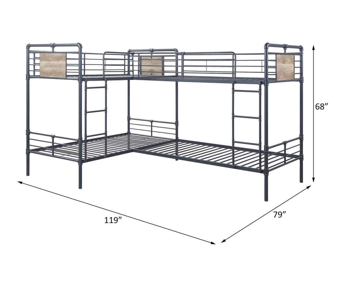 Cordelia Quadruple Twin Bunk Bed - Sandy Black & Dark Bronze – drawing