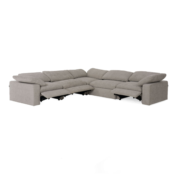 Corinth - Modern Grey Fabric Sectional Sofa with 3 Power Recliners