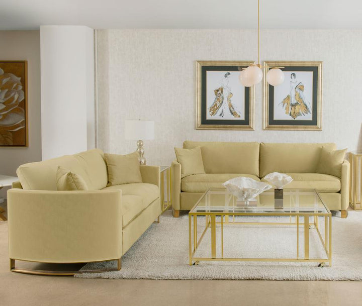 Corliss - 2 Piece Velvet Upholstered Sofa Set - Camel Stationary Sofa &amp; Loveseat modern furniture Contempo Furniture