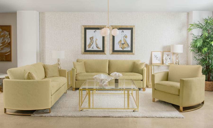 Corliss - 3 Piece Velvet Upholstered Sofa Set - Camel 3 - Piece Living Room Set modern furniture Contempo Furniture