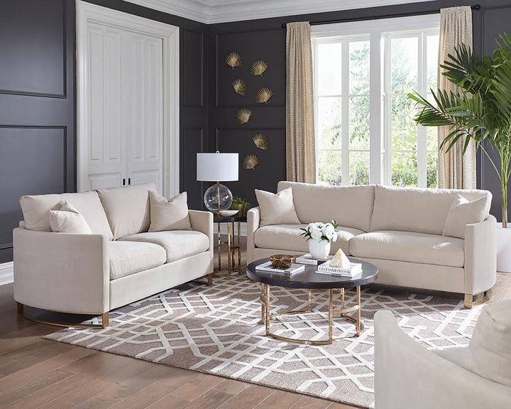 Corliss - Upholstered Arched Arm Sofa - Beige Stationary Sofa modern furniture Contempo Furniture