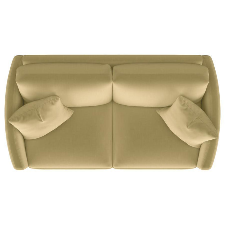 Corliss - Upholstered Curved Track Arm Loveseat - Camel Stationary Loveseat modern furniture Contempo Furniture