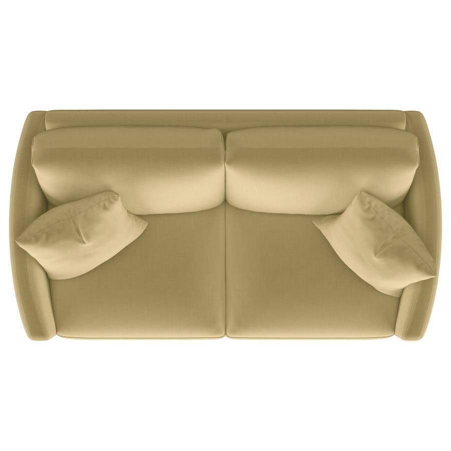 Corliss - Upholstered Curved Track Arm Loveseat - Camel Stationary Loveseat modern furniture Contempo Furniture